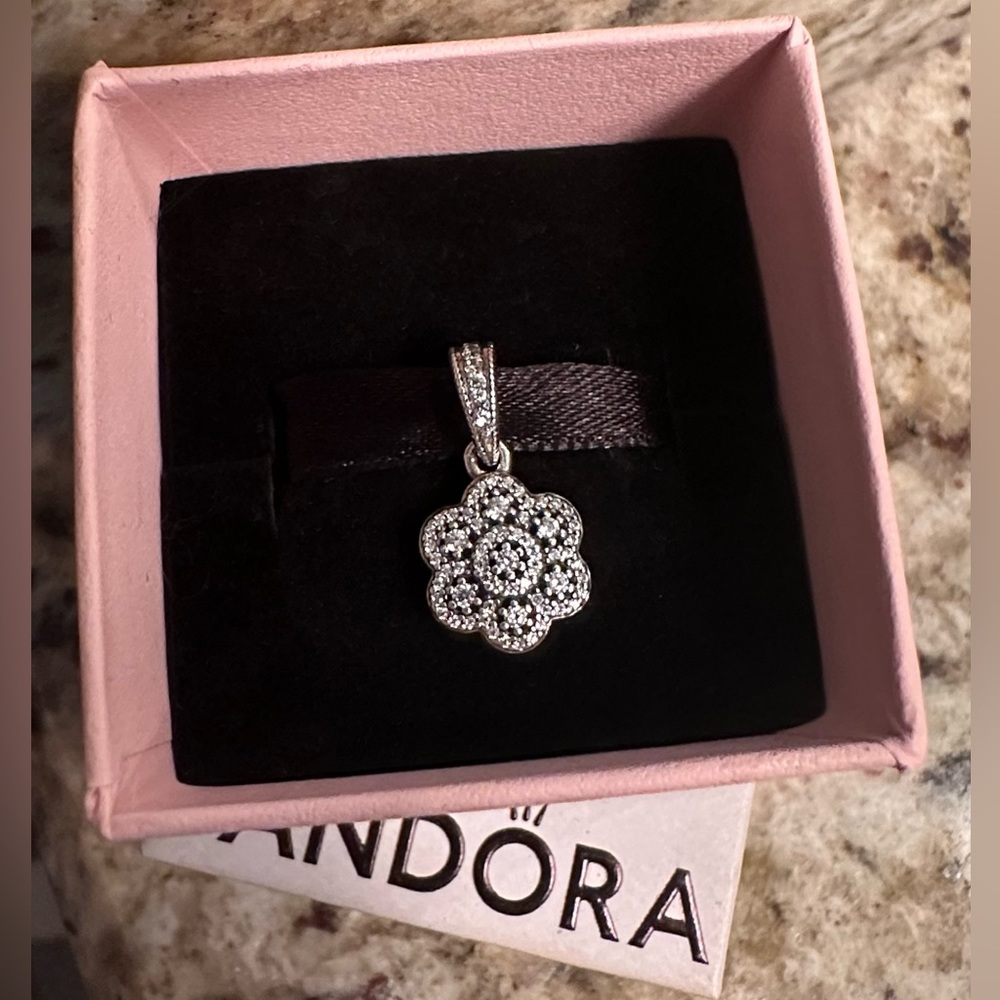 Pandora Flower Crystal Pendant Charm Retired - Picture 2 of 3